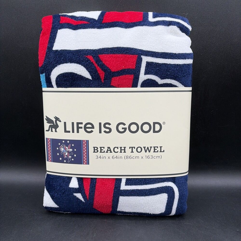 Life Is Good Navy, Red & White Beach Towel